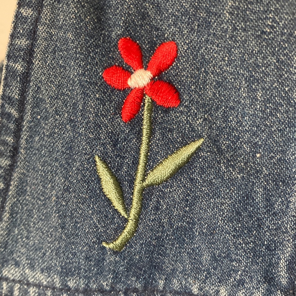 AJS Denim Sleeveless Vest with Floral Embroidery Vintage Women’s Sz M - Picture 3 of 5